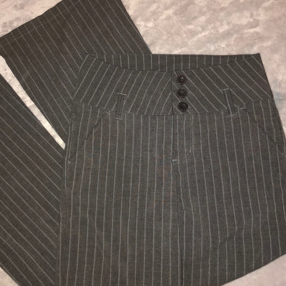 grey pin striped wide leg dress pants